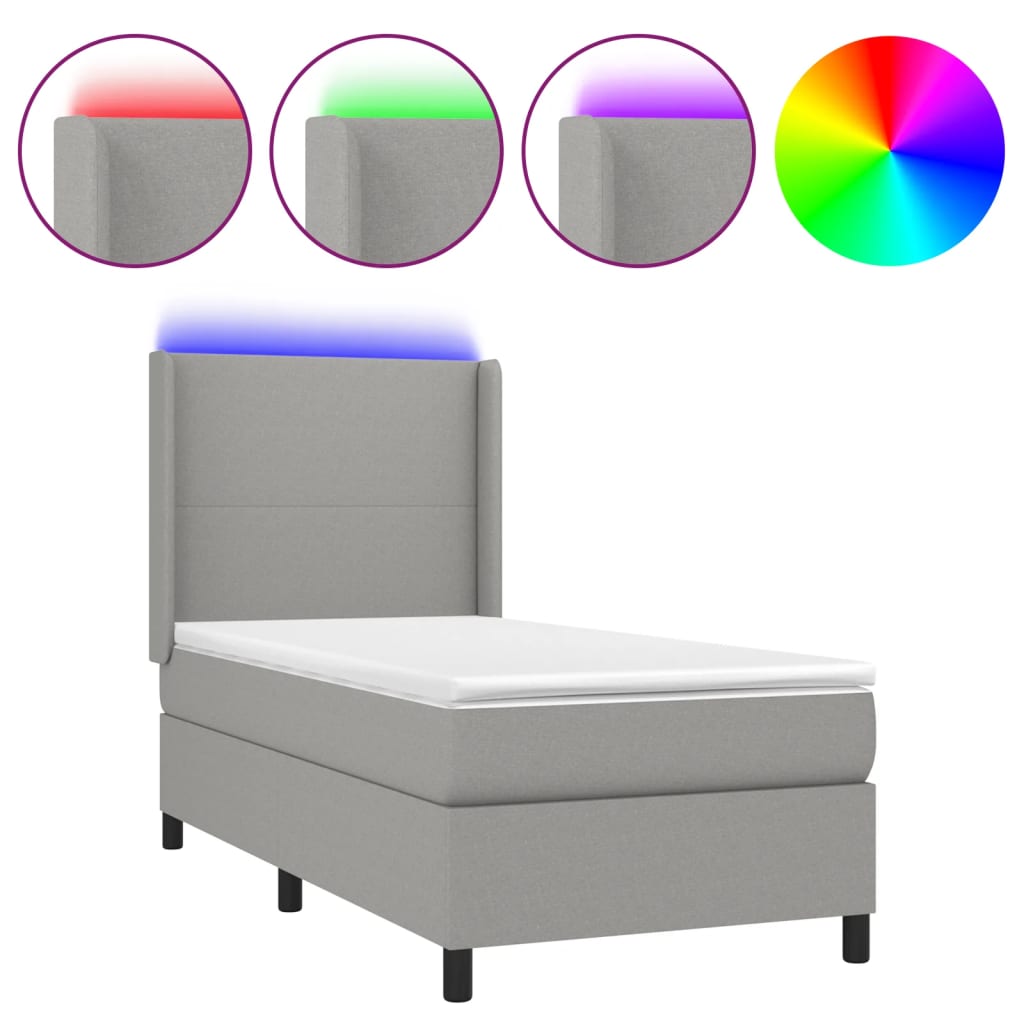 Letto a Molle Materasso e LED Grigio Chiaro 90x190 cm Tessuto | homemem39