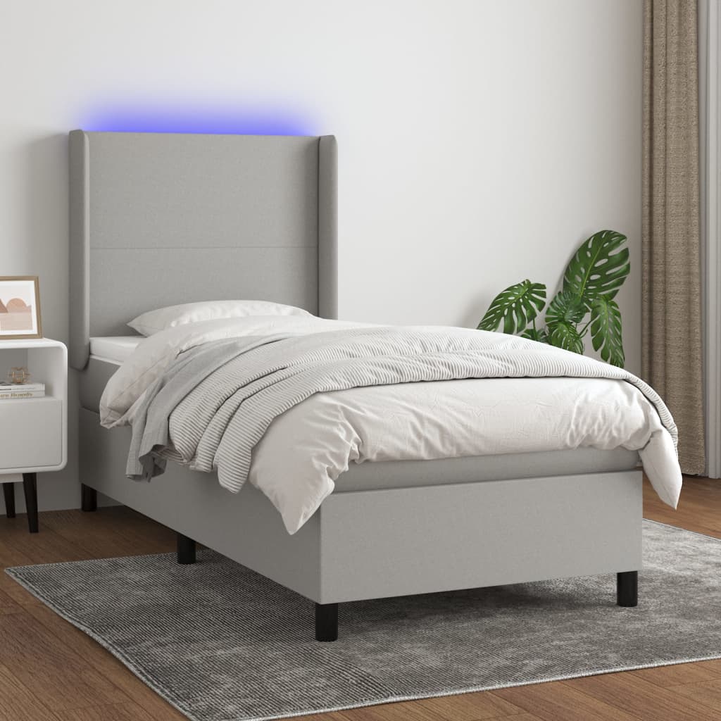 Letto a Molle Materasso e LED Grigio Chiaro 90x190 cm Tessuto | homemem39