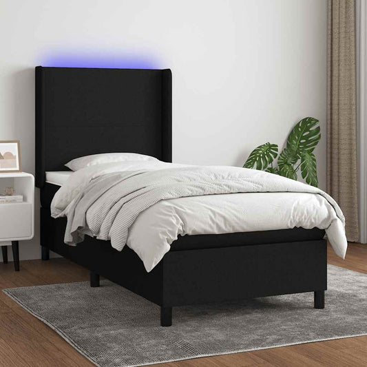 Letto a Molle con Materasso e LED Nero 90x190 cm in Tessuto | homemem39
