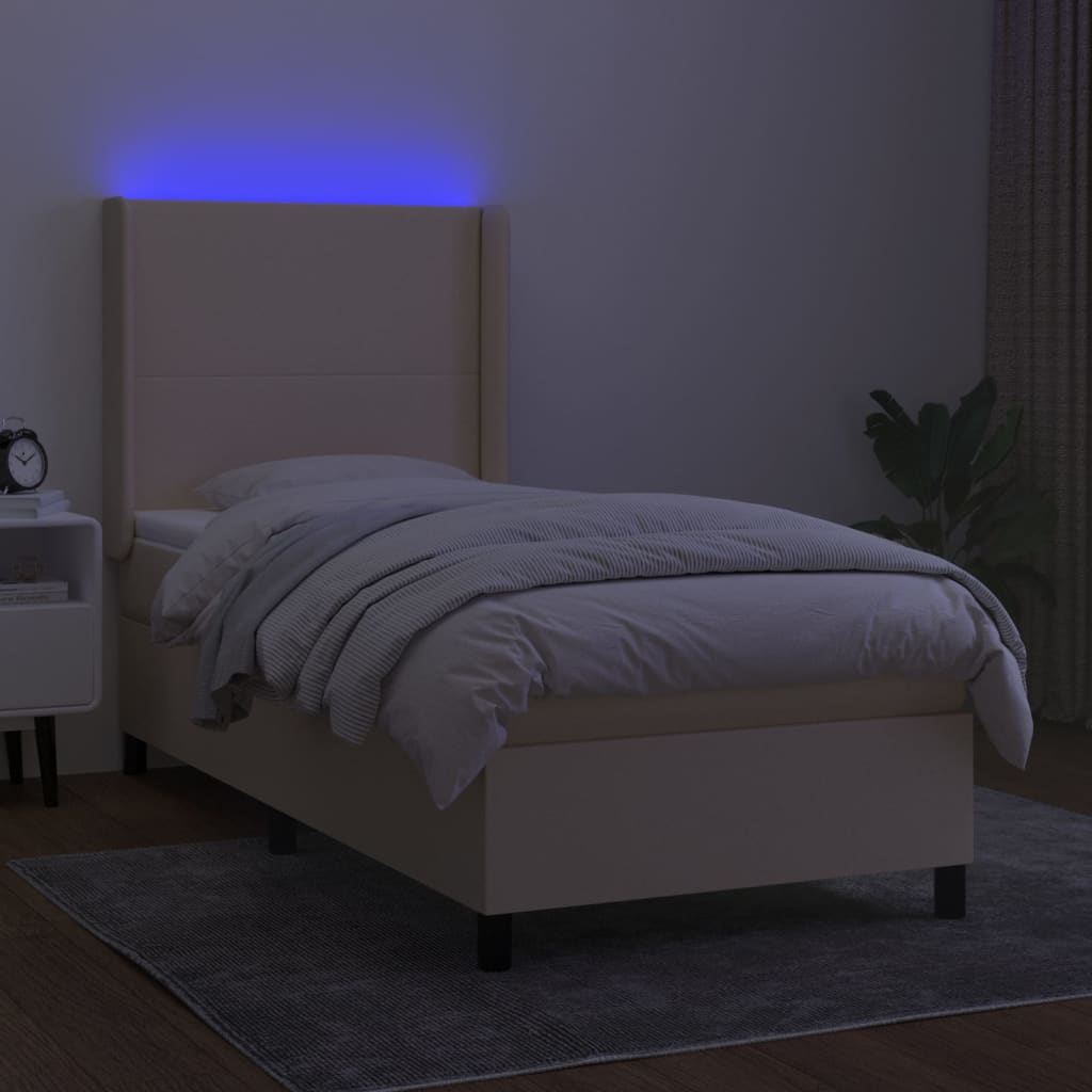 Letto a Molle con Materasso e LED Crema 90x190 cm in Tessuto | homemem39