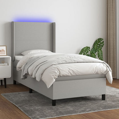 Letto a Molle Materasso e LED Grigio Chiaro 90x200 cm Tessuto - homemem39