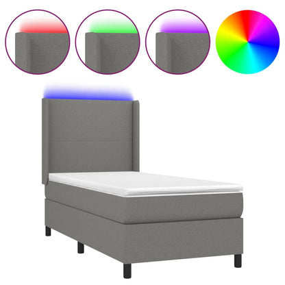 Letto a Molle Materasso e LED Grigio Scuro 90x200 cm in Tessuto | homemem39
