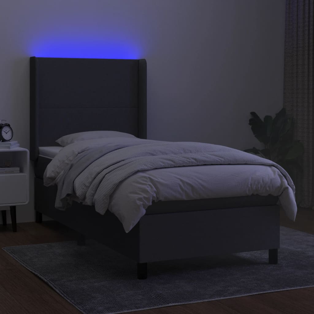 Letto a Molle Materasso e LED Grigio Scuro 90x200 cm in Tessuto | homemem39