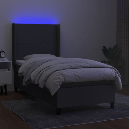 Letto a Molle Materasso e LED Grigio Scuro 90x200 cm in Tessuto | homemem39