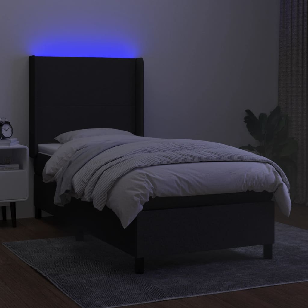 Letto a Molle con Materasso e LED Nero 90x200 cm in Tessuto - homemem39