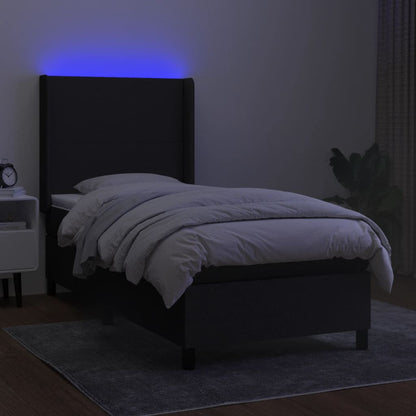 Letto a Molle con Materasso e LED Nero 90x200 cm in Tessuto - homemem39