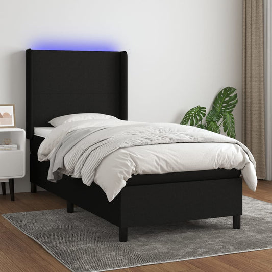 Letto a Molle con Materasso e LED Nero 90x200 cm in Tessuto - homemem39