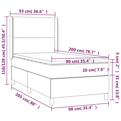 Letto a Molle Materasso e LED Marrone Scuro 90x200cm in Tessuto | homemem39