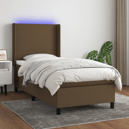 Letto a Molle Materasso e LED Marrone Scuro 90x200cm in Tessuto | homemem39