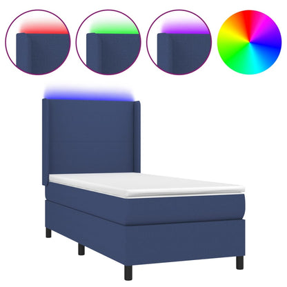 Letto a Molle con Materasso e LED Blu 90x200 cm in Tessuto | homemem39