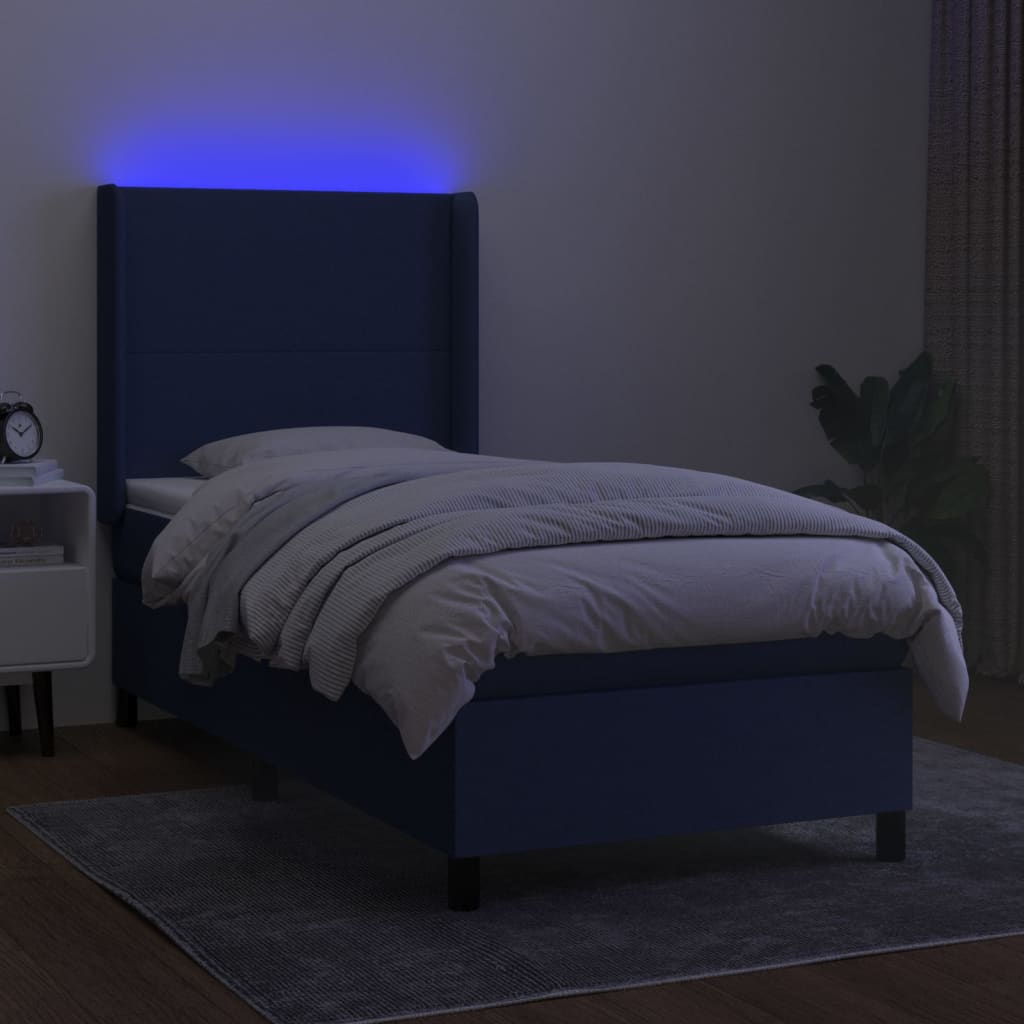 Letto a Molle con Materasso e LED Blu 90x200 cm in Tessuto | homemem39