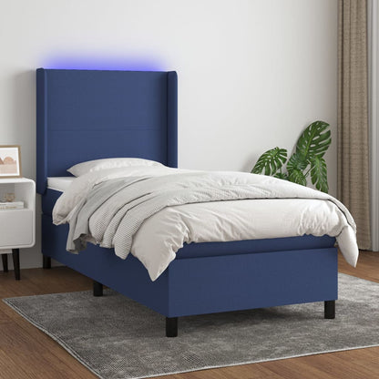 Letto a Molle con Materasso e LED Blu 90x200 cm in Tessuto | homemem39