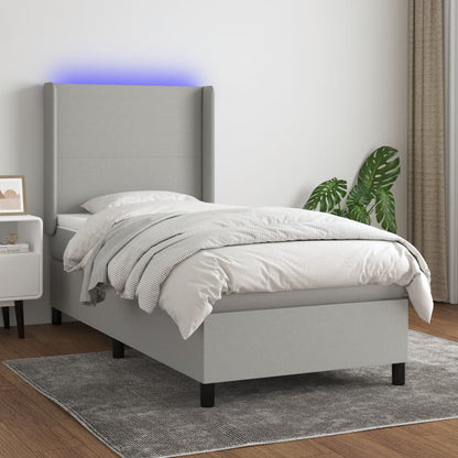 Letto a Molle Materasso e LED Grigio Chiaro 100x200 cm Tessuto - homemem39