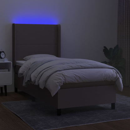 Letto a Molle con Materasso e LED Tortora 100x200cm in Tessuto | homemem39