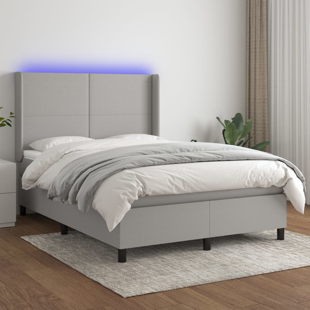 Letto a Molle Materasso e LED Grigio Chiaro 140x190 cm Tessuto | homemem39