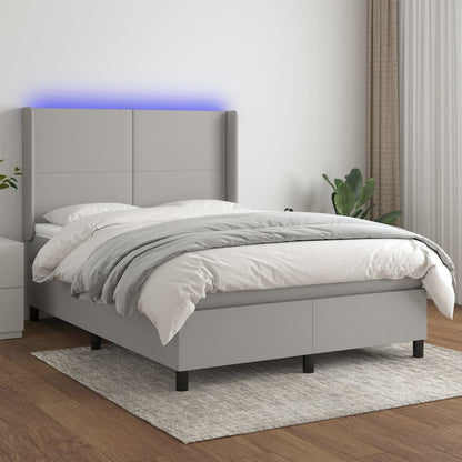 Letto a Molle Materasso e LED Grigio Chiaro 140x190 cm Tessuto | homemem39