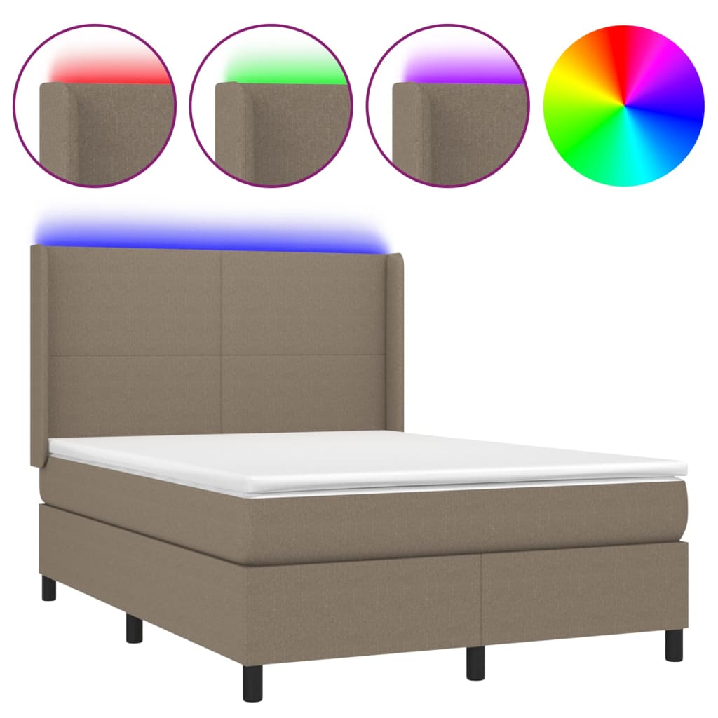 Letto a Molle con Materasso e LED Tortora 140x190 cm in Tessuto - homemem39