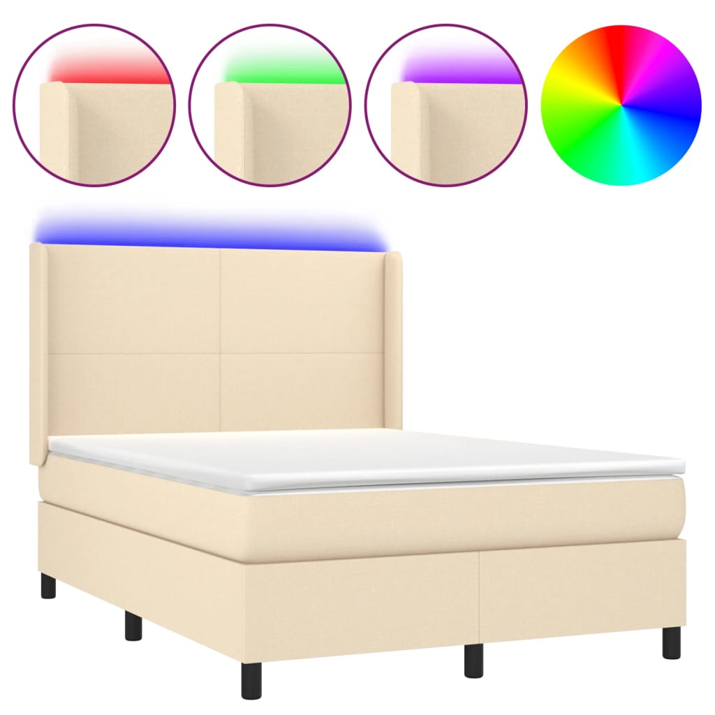 Letto a Molle con Materasso e LED Crema 140x190 cm in Tessuto | homemem39