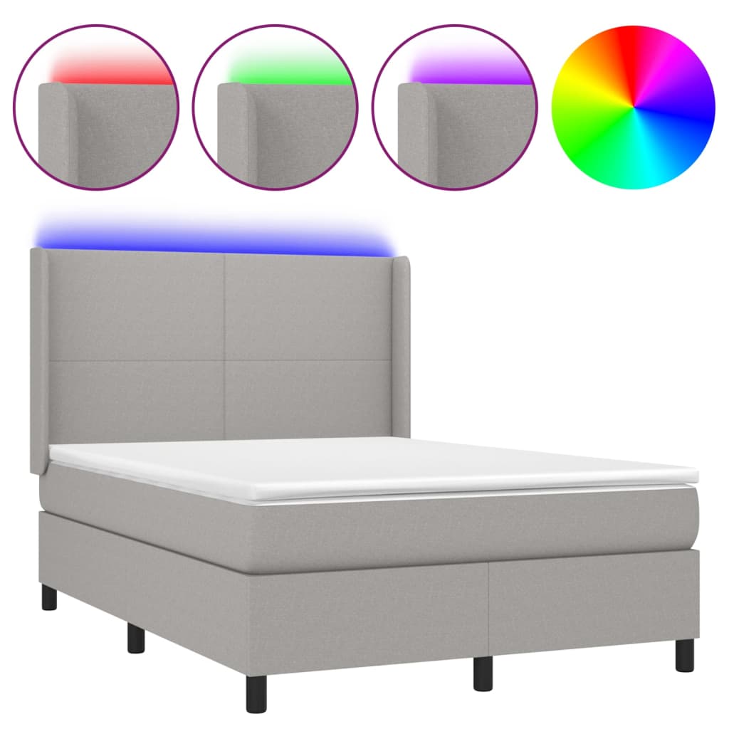 Letto a Molle Materasso e LED Grigio Chiaro 140x200 cm Tessuto | homemem39