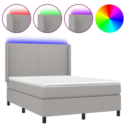 Letto a Molle Materasso e LED Grigio Chiaro 140x200 cm Tessuto | homemem39