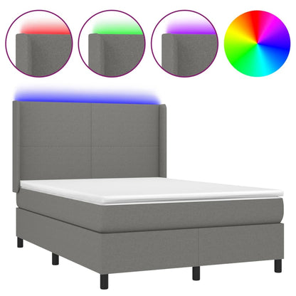 Letto a Molle Materasso e LED Grigio Scuro 140x200cm in Tessuto - homemem39