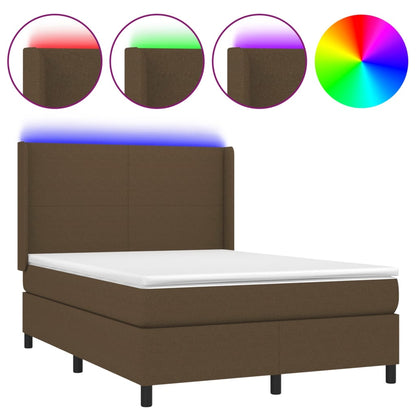 Letto a Molle Materasso e LED Marrone Scuro 140x200 cm Tessuto | homemem39