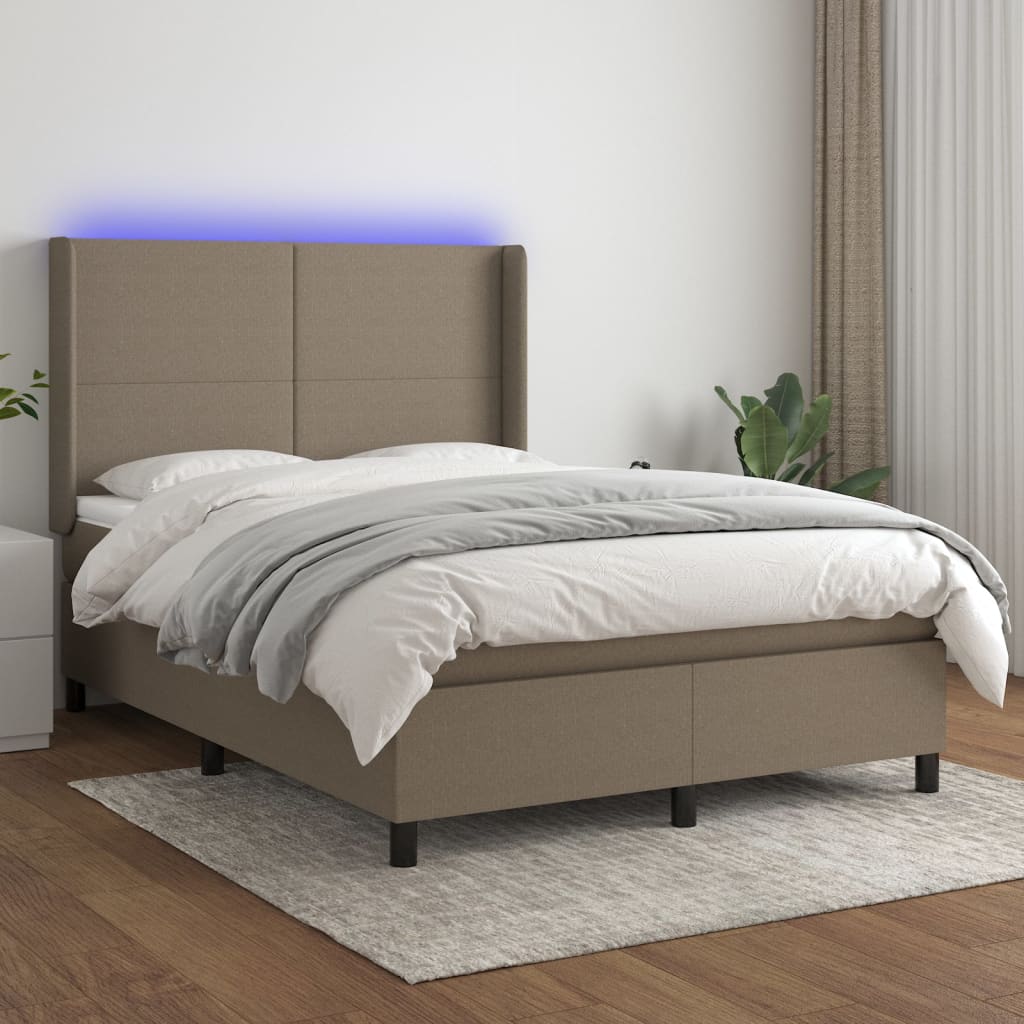 Letto a Molle con Materasso e LED Tortora 140x200 cm in Tessuto | homemem39