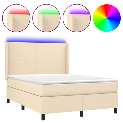 Letto a Molle con Materasso e LED Crema 140x200 cm in Tessuto | homemem39