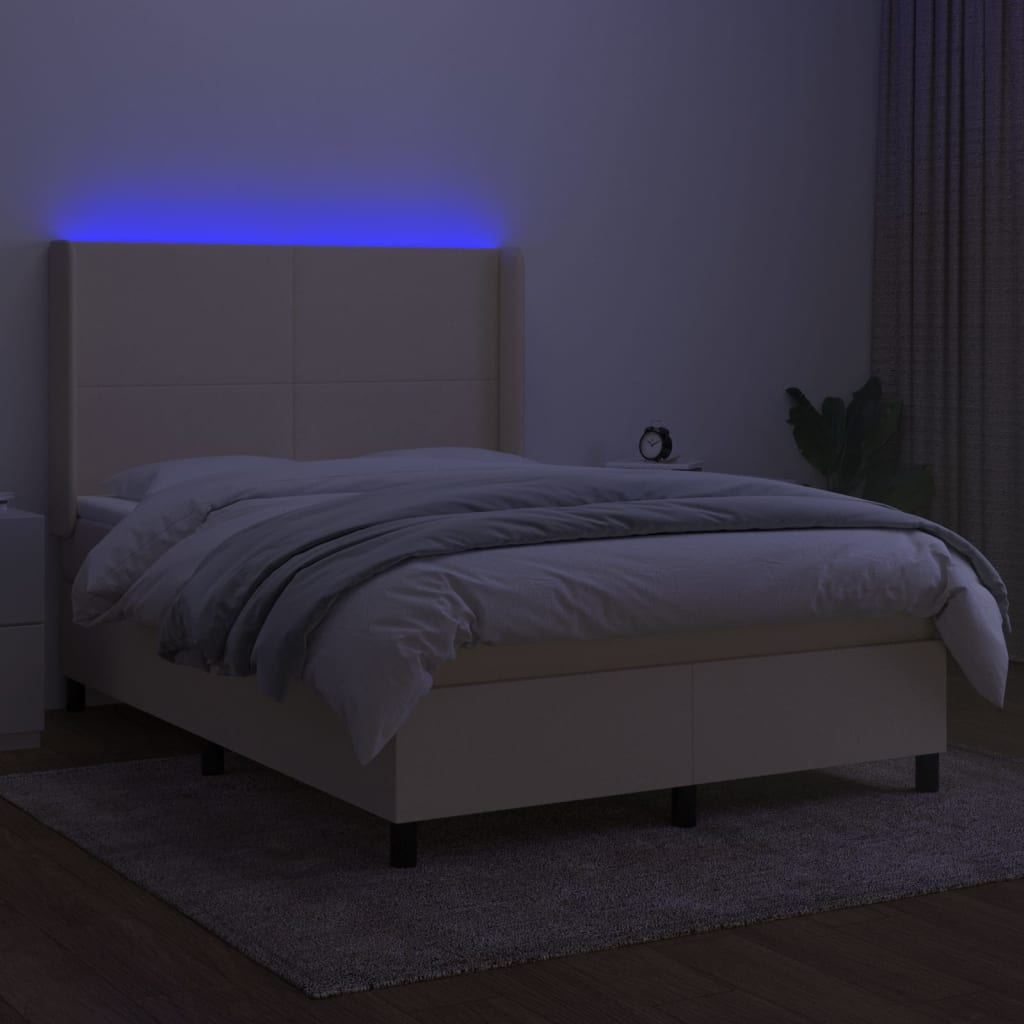 Letto a Molle con Materasso e LED Crema 140x200 cm in Tessuto | homemem39