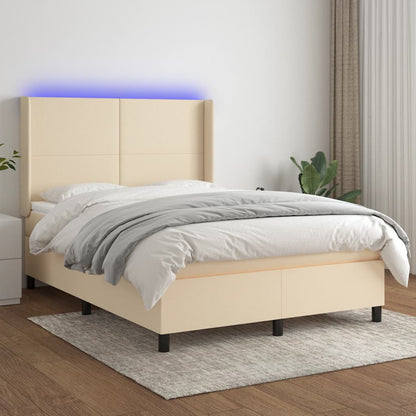 Letto a Molle con Materasso e LED Crema 140x200 cm in Tessuto | homemem39