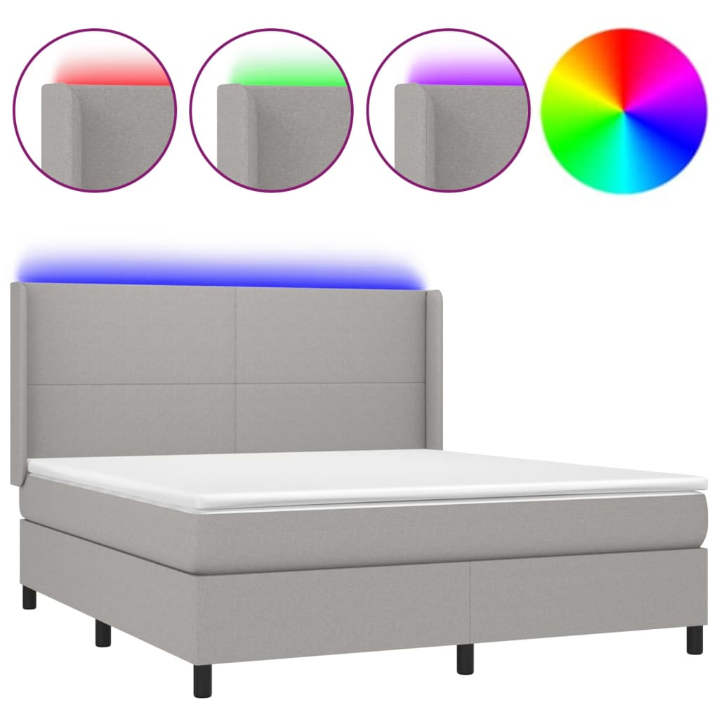 Letto a Molle Materasso e LED Grigio Chiaro 160x200 cm Tessuto - homemem39