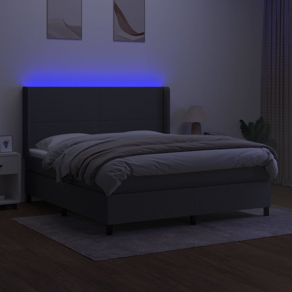 Letto a Molle Materasso e LED Grigio Scuro 160x200cm in Tessuto - homemem39