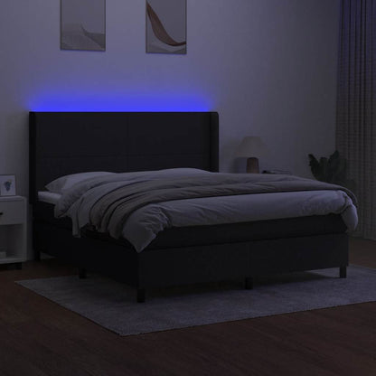 Letto a Molle con Materasso e LED Nero 160x200 cm in Tessuto | homemem39