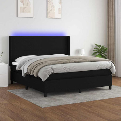 Letto a Molle con Materasso e LED Nero 160x200 cm in Tessuto | homemem39