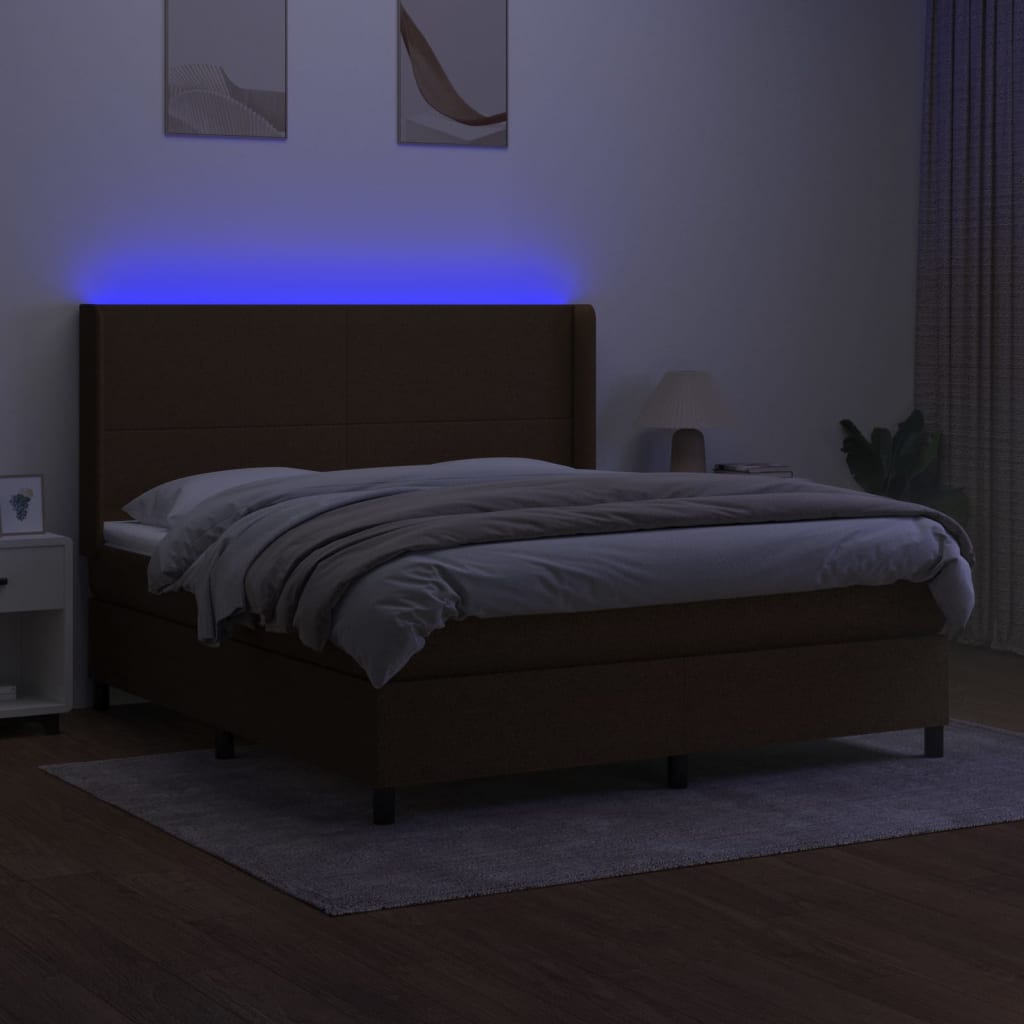 Letto a Molle Materasso e LED Marrone Scuro 160x200 cm Tessuto | homemem39