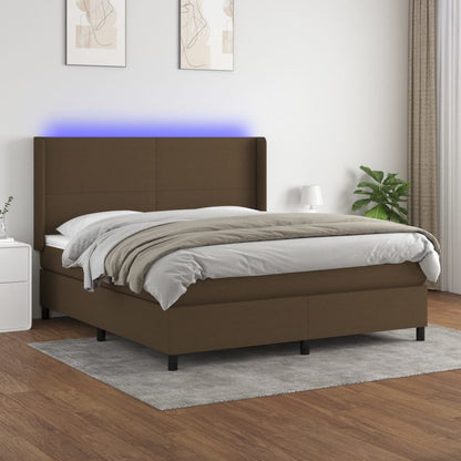 Letto a Molle Materasso e LED Marrone Scuro 160x200 cm Tessuto | homemem39