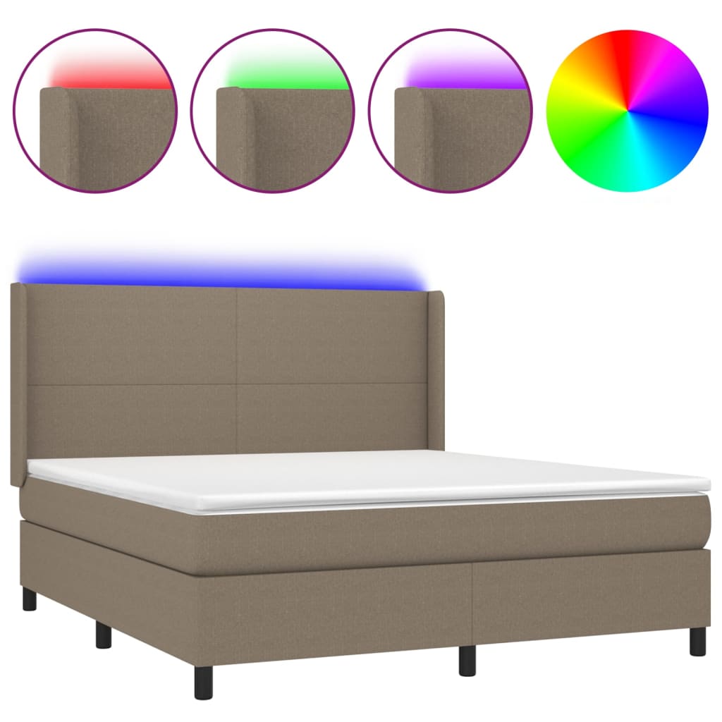 Letto a Molle con Materasso e LED Tortora 160x200 cm in Tessuto - homemem39
