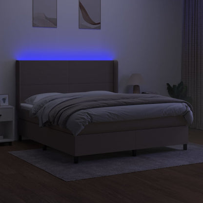 Letto a Molle con Materasso e LED Tortora 160x200 cm in Tessuto - homemem39