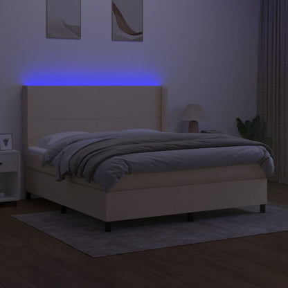 Letto a Molle con Materasso e LED Crema 160x200 cm in Tessuto - homemem39
