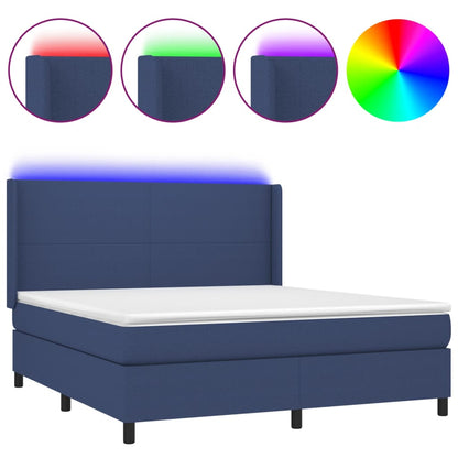 Letto a Molle con Materasso e LED Blu 180x200 cm in Tessuto | homemem39