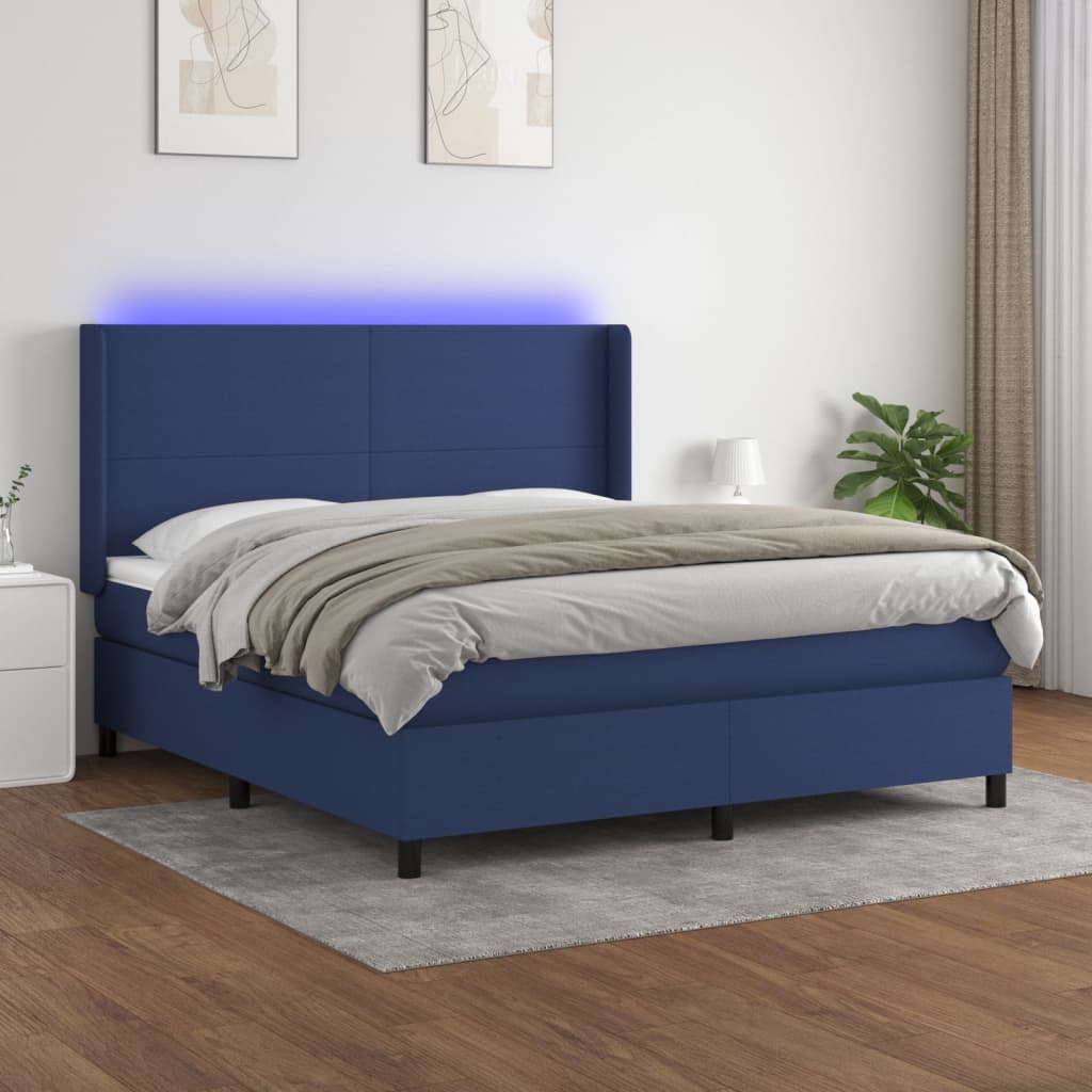 Letto a Molle con Materasso e LED Blu 180x200 cm in Tessuto | homemem39