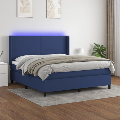 Letto a Molle con Materasso e LED Blu 180x200 cm in Tessuto | homemem39