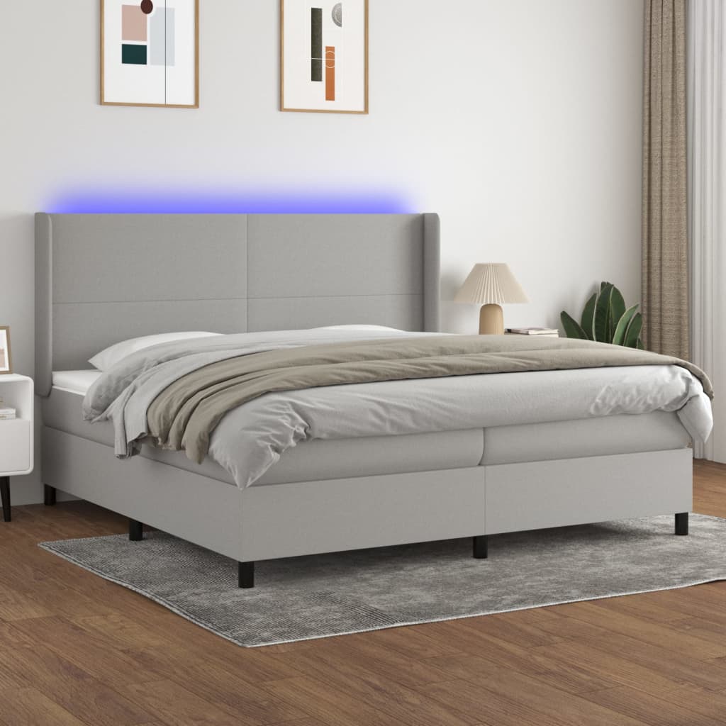 Letto a Molle Materasso e LED Grigio Chiaro 200x200 cm Tessuto - homemem39