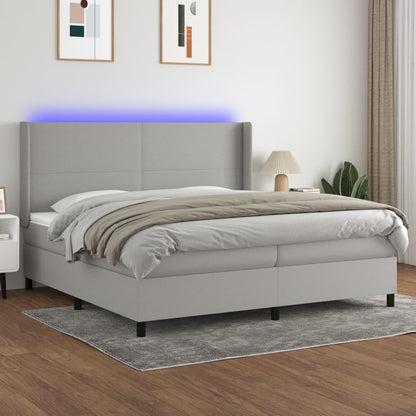 Letto a Molle Materasso e LED Grigio Chiaro 200x200 cm Tessuto - homemem39