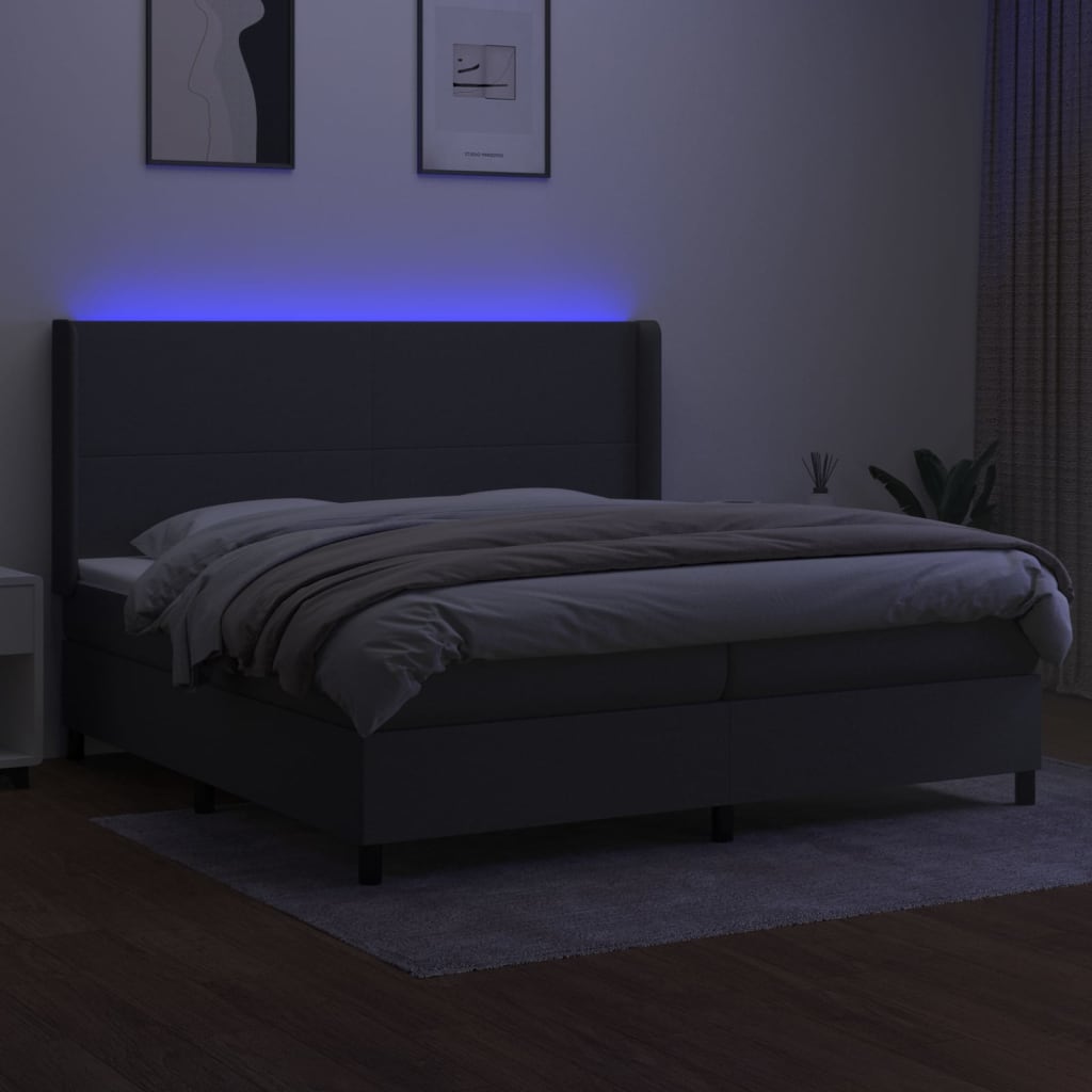 Letto a Molle Materasso e LED Grigio Scuro 200x200cm in Tessuto