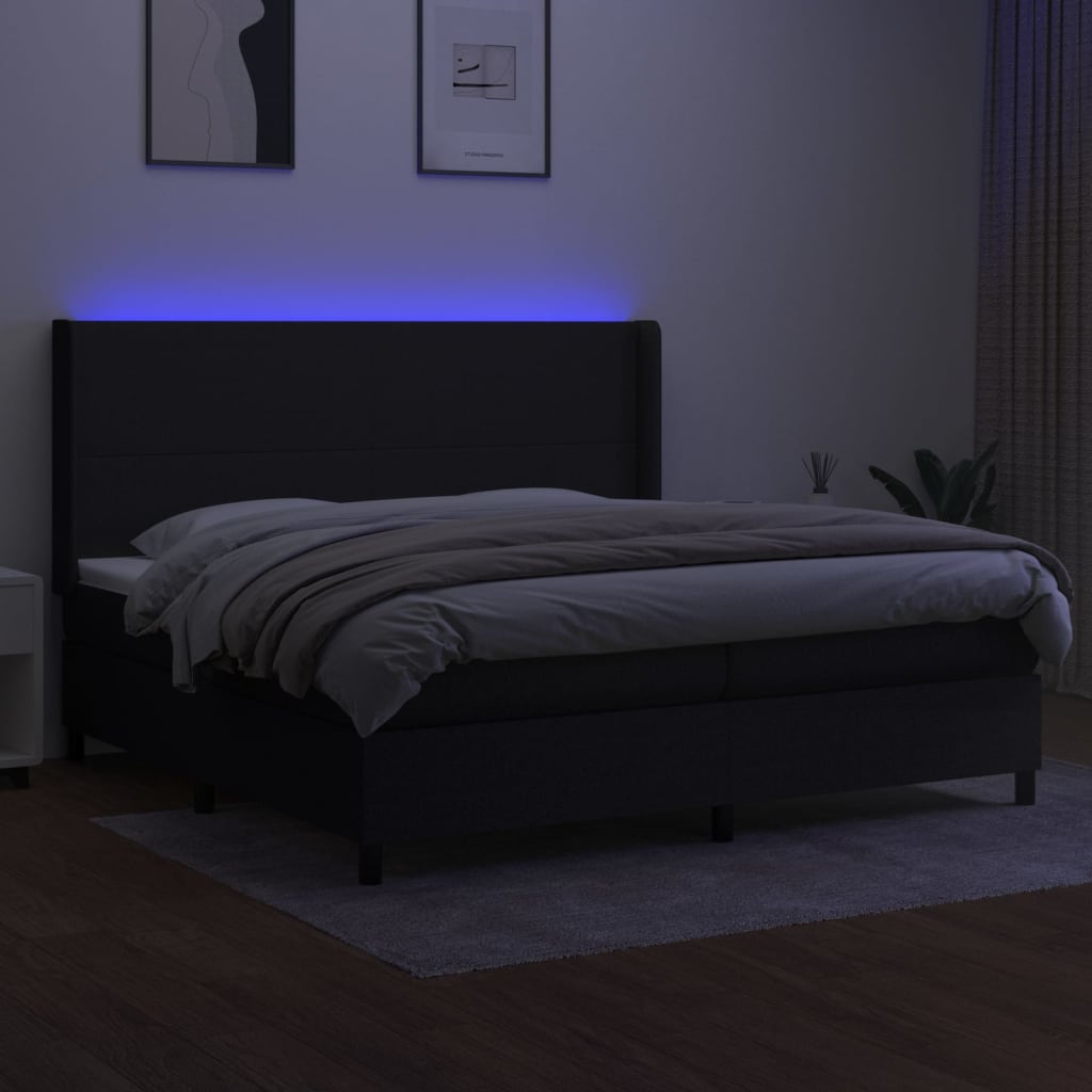 Letto a Molle Materasso e LED Nero 200x200cm in Tessuto - homemem39