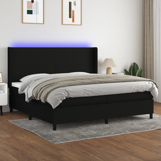 Letto a Molle Materasso e LED Nero 200x200cm in Tessuto - homemem39