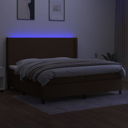 Letto a Molle Materasso e LED MarroneScuro 200x200cm in Tessuto | homemem39