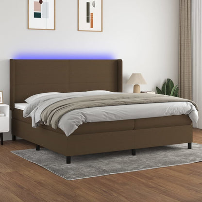 Letto a Molle Materasso e LED MarroneScuro 200x200cm in Tessuto | homemem39