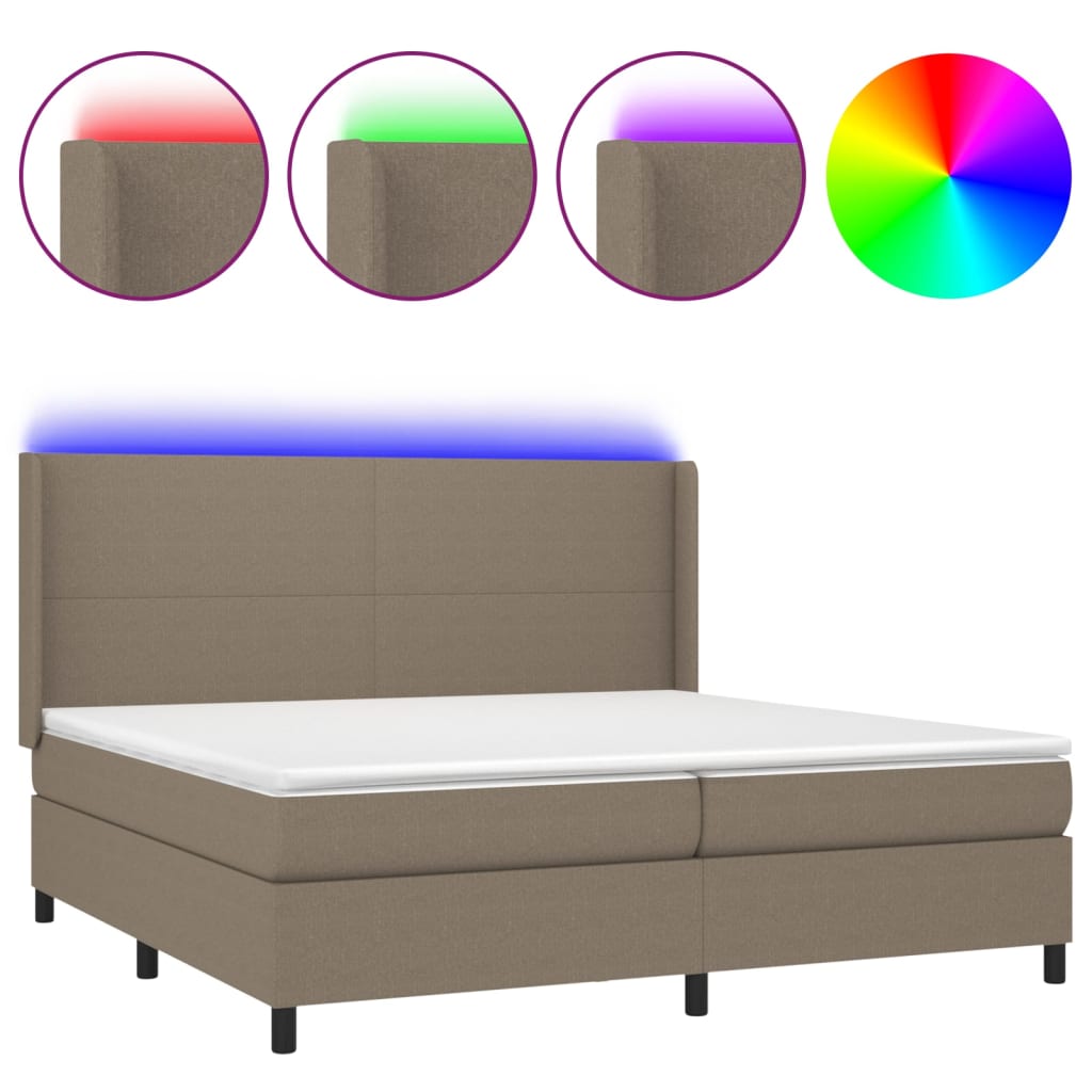 Letto a Molle Materasso e LED tortora 200x200cm in Tessuto | homemem39